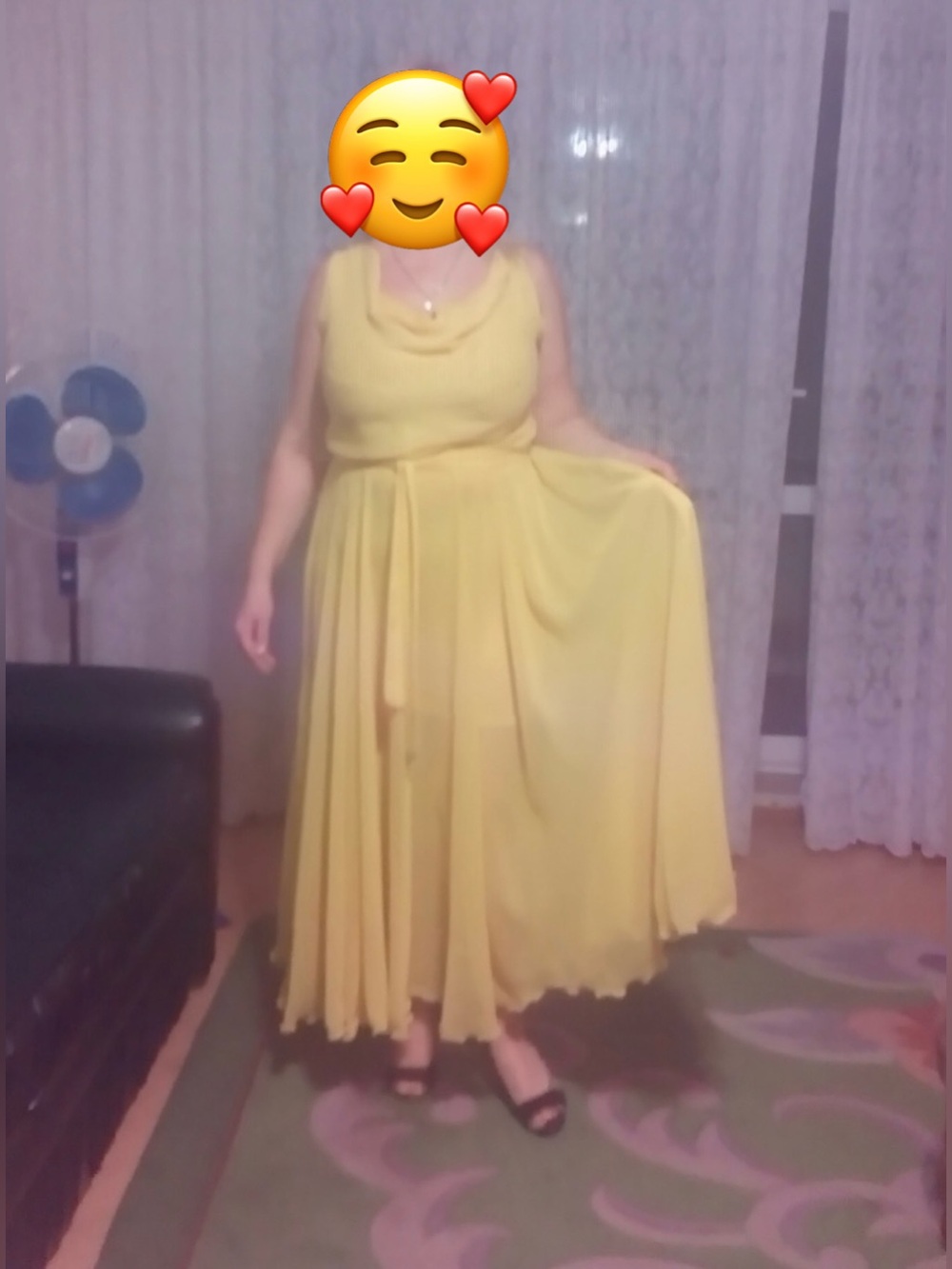 Chifgon Party yellow maxi dress highly fluid lightweight silhouette size L